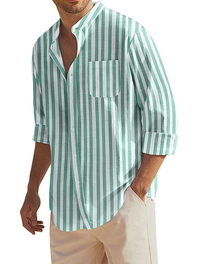 Cotton Linen Beach Button Down Shirt with Pocket (US Only) Shirts COOFANDY Store Green Striped S 