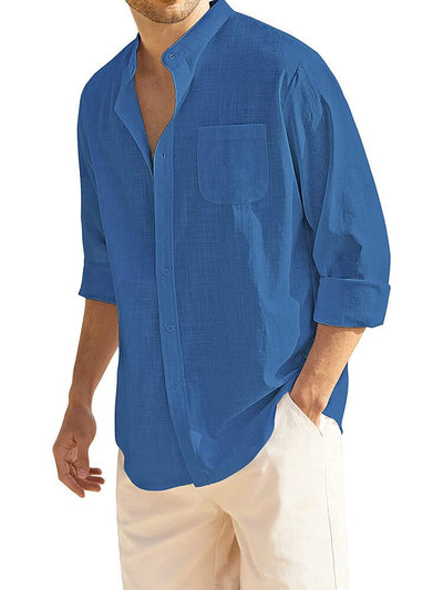 Cotton Linen Beach Button Down Shirt with Pocket (US Only) Shirts COOFANDY Store Denim Blue S 