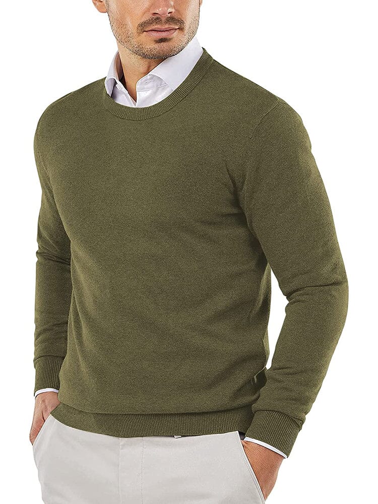 Crew Neck Slim Fit Pullover Knitted Sweater (US Only) Sweaters COOFANDY Store Army Green XS 