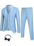 4 Pieces Suit Shawl Lapel Tuxedo Slim Fit Set (US Only) Suit Set COOFANDY Store Blue S 