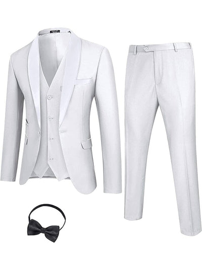 4 Pieces Suit Shawl Lapel Tuxedo Slim Fit Set (US Only) Suit Set COOFANDY Store White S 