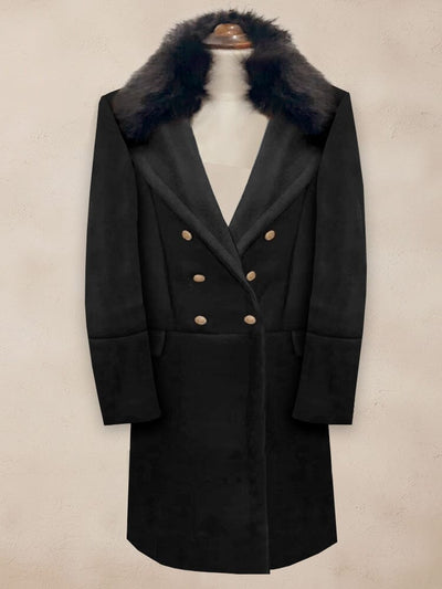 Vintage Double-Breasted Tweed Coat Coat coofandy Black M 