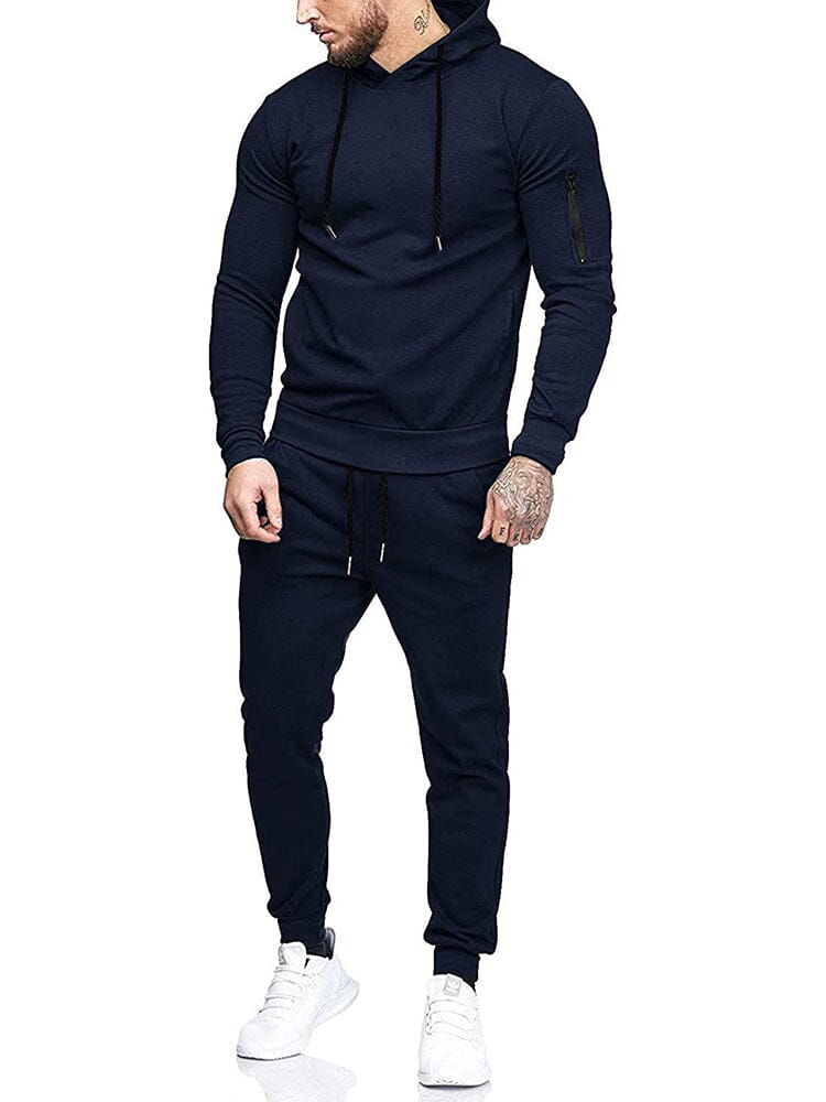 Casual 2-Piece Hooded Running Sport Suit Sets (US Only) Sports Set COOFANDY Store Navy Blue S 