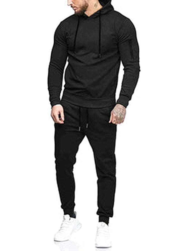 Casual 2-Piece Hooded Running Sport Suit Sets (US Only) Sports Set COOFANDY Store Black S 