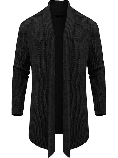 Knit Ruffle Drape Long Cardigan (US Only) Cardigans COOFANDY Store Black M 