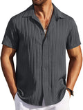Casual Textured Summer Short Sleeve Beach Shirt (US Only)