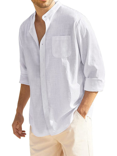 Cotton Linen Beach Button Down Shirt with Pocket (US Only) Shirts COOFANDY Store White S 