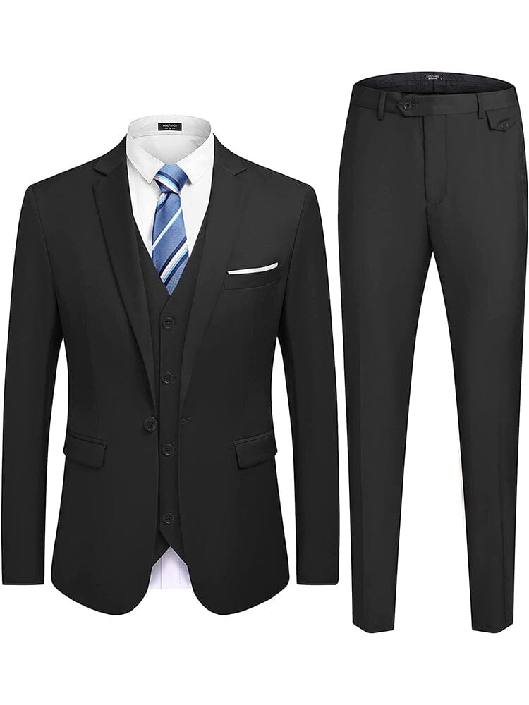 Wedding Formal Prom 3 Piece Slim Fit Tuxedo Suit Set (US Only) Suit Set Coofandy Black S 