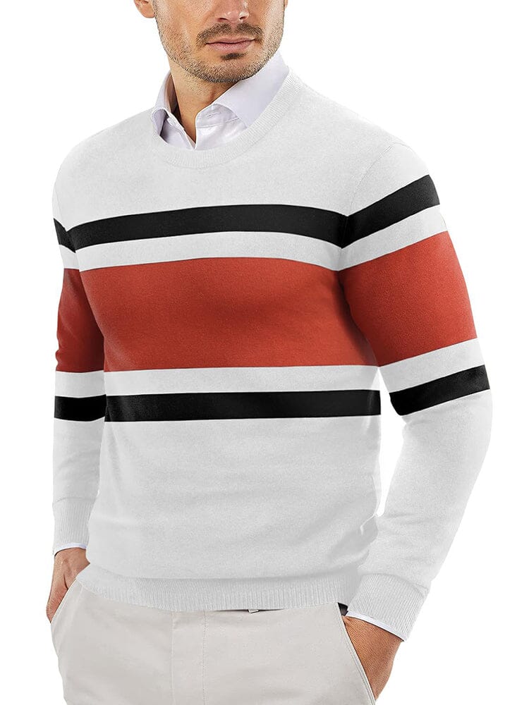 Trendy Crew Neck Pullover Knitted Sweater (US Only) Sweaters COOFANDY Store White/Rust Red XS 