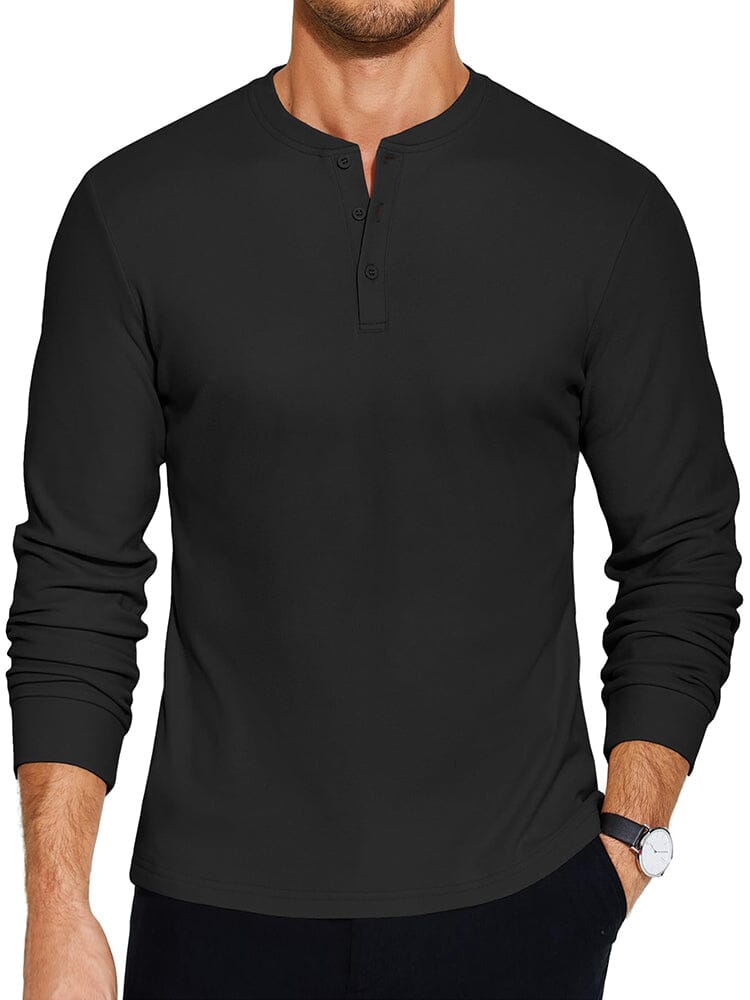 Urban Classic Simple Henley Shirt (US Only) T-Shirt coofandy Black S 