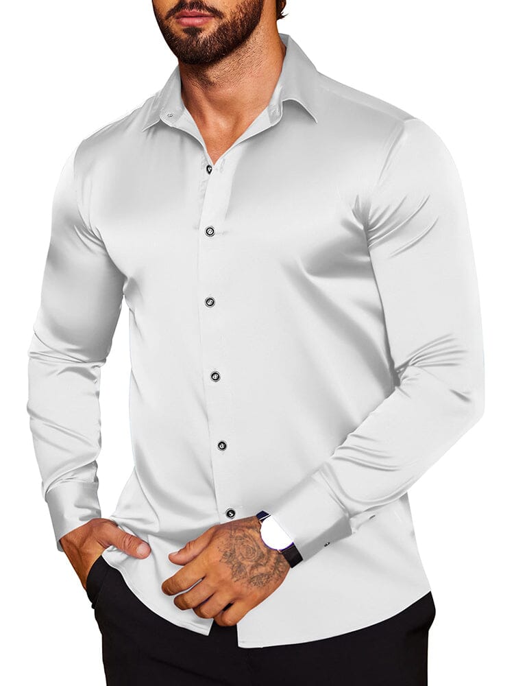 Modern Silk Stain Dress Shirts (US Only) Shirts & Polos coofandy White S 