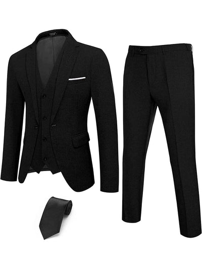 4-Piece One Button Blazer Suit Sets (US Only) Suit Set COOFANDY Store Black S 