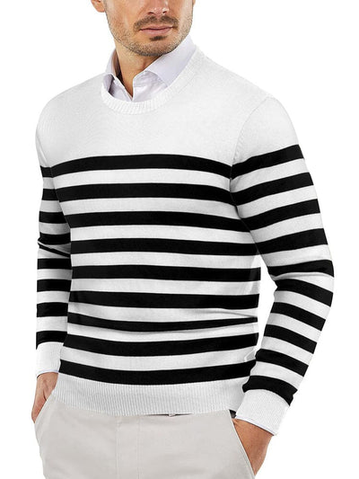 Trendy Crew Neck Pullover Knitted Sweater (US Only) Sweaters COOFANDY Store Stripes Black & White XS 