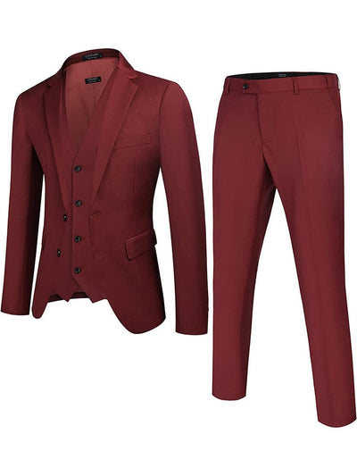 Solid Blazer Jacket Vest Pants Suits (US Only) Suit Set coofandy Wine Red XS 