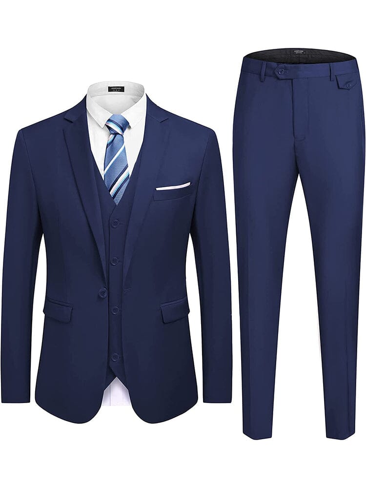 Wedding Formal Prom 3 Piece Slim Fit Tuxedo Suit Set (US Only) Suit Set Coofandy Navy Blue S 