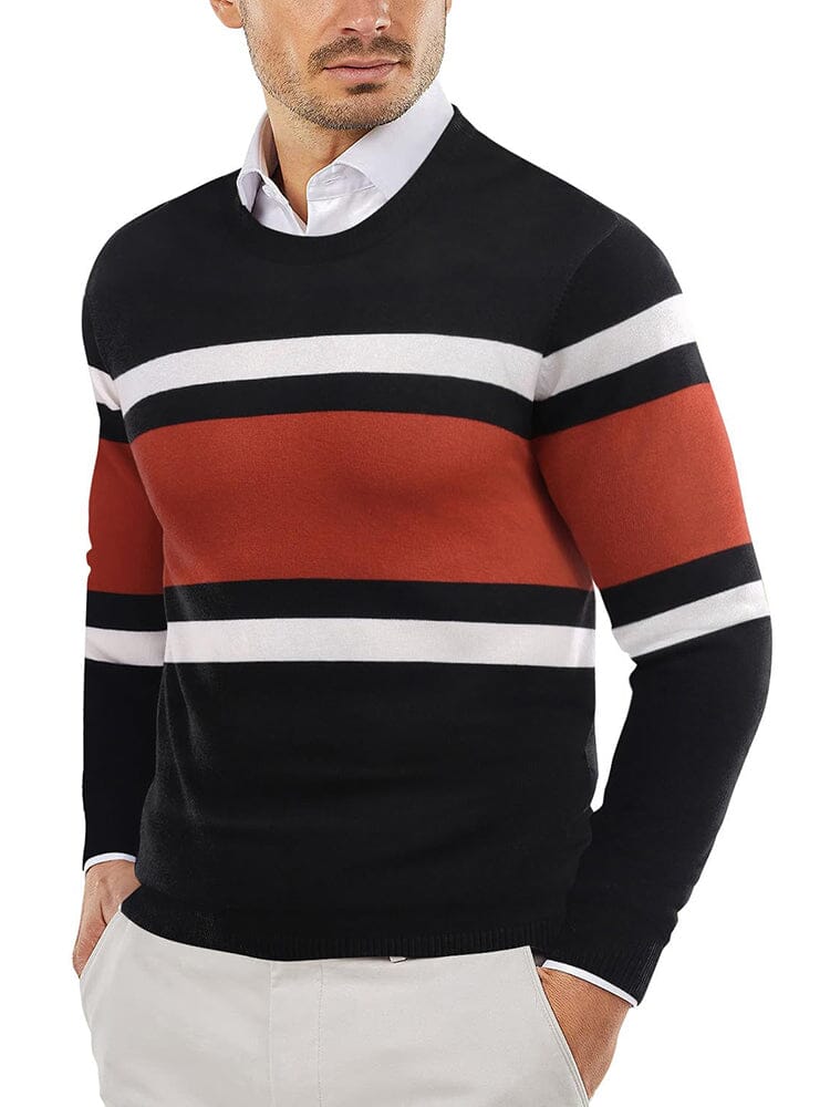 Trendy Crew Neck Pullover Knitted Sweater (US Only) Sweaters COOFANDY Store Black/Rust Red XS 