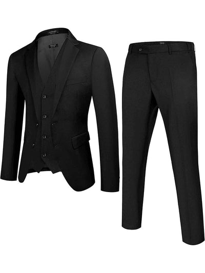 Solid Blazer Jacket Vest Pants Suits (US Only) Suit Set coofandy Black XS 