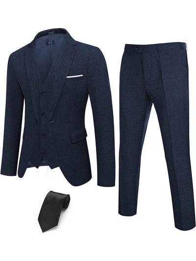 4-Piece One Button Blazer Suit Sets (US Only) Suit Set COOFANDY Store Navy Blue S 