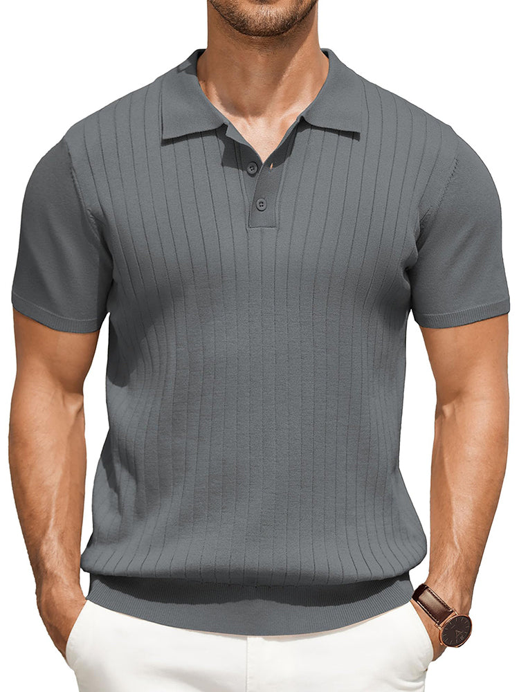 Casual Ribbed Knitted Polo Shirt (US Only)