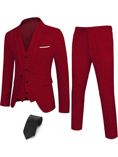 4-Piece One Button Blazer Suit Sets (US Only) Suit Set COOFANDY Store Wine Red S 