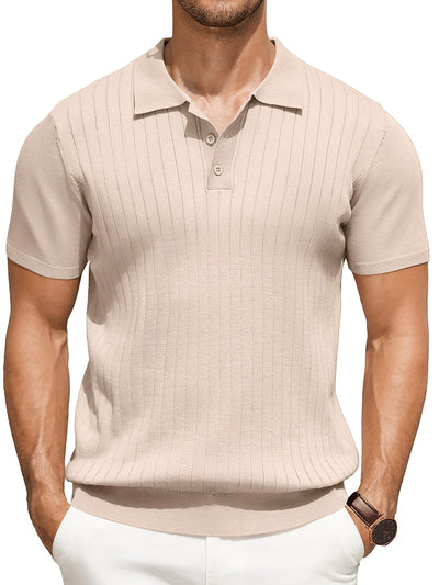 Casual Ribbed Knitted Polo Shirt (US Only)