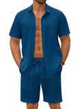 Casual Textured Shirt Shorts Vacation Set (US Only)