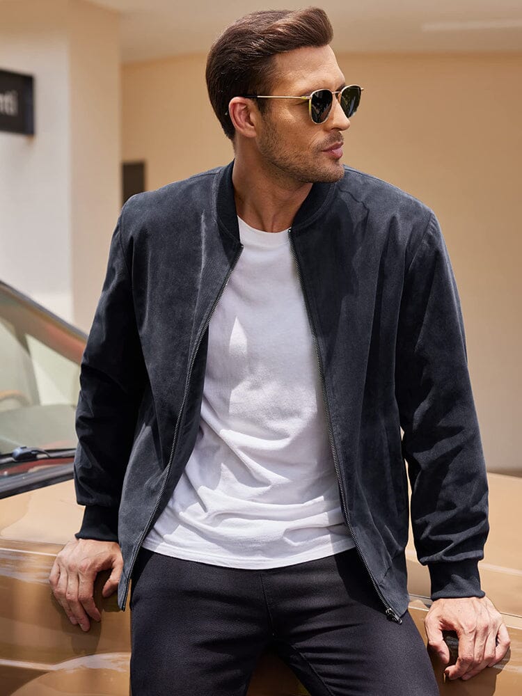 Vintage Suede Bomber Jacket - Classic Style – COOFANDY