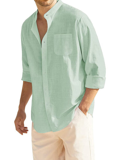 Cotton Linen Beach Button Down Shirt with Pocket (US Only) Shirts COOFANDY Store Celadon Green S 