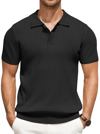 Casual Ribbed Knitted Polo Shirt (US Only)