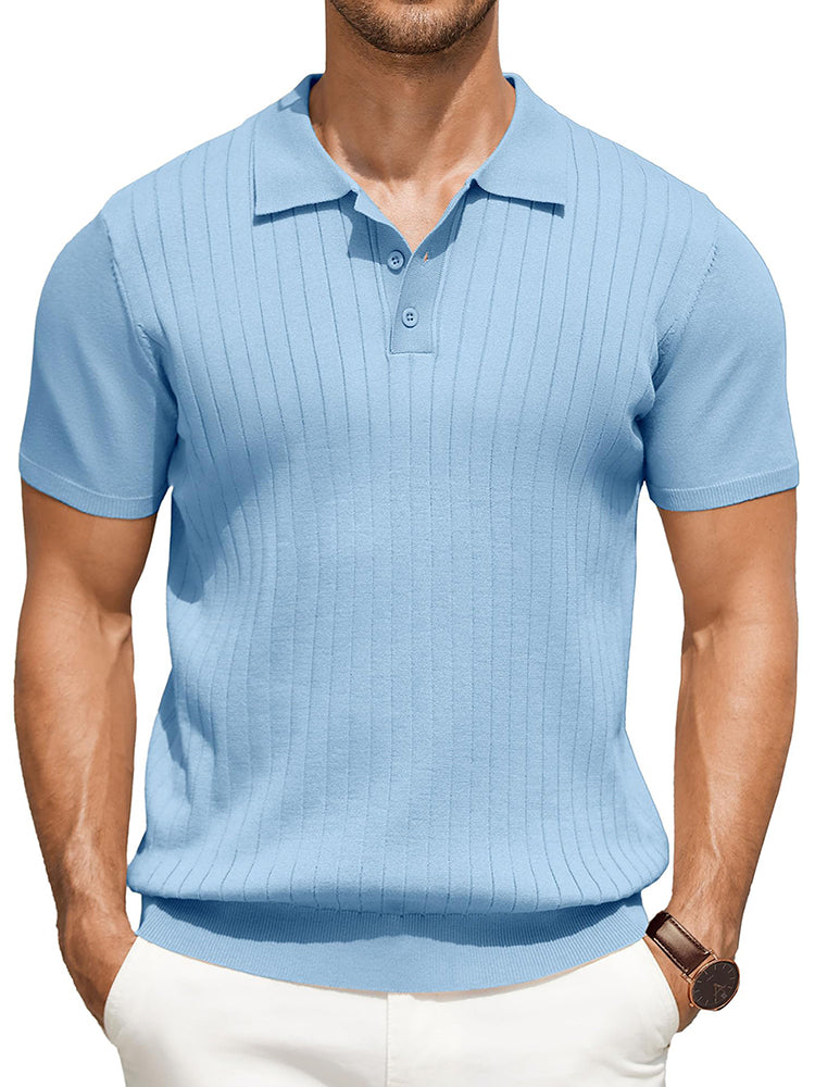 Casual Ribbed Knitted Polo Shirt (US Only)