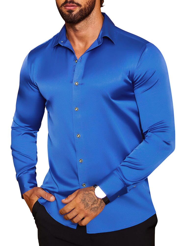 Modern Silk Stain Dress Shirts (US Only) Shirts & Polos coofandy Sapphire S 