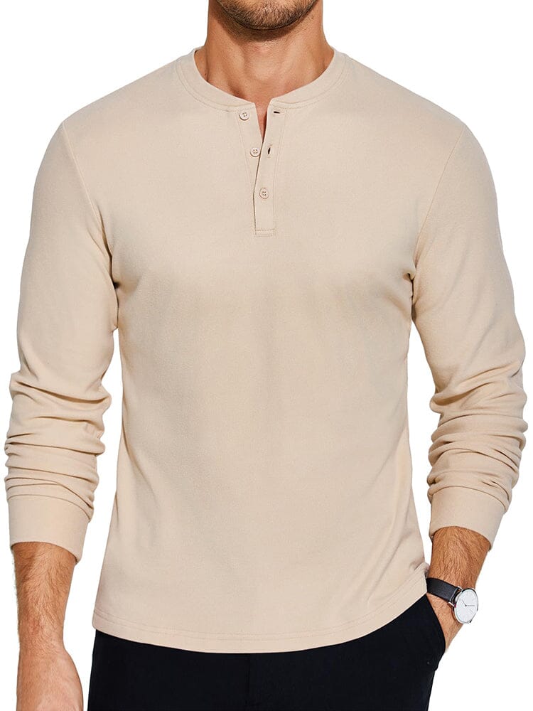 Urban Classic Simple Henley Shirt (US Only) T-Shirt coofandy Khaki S 