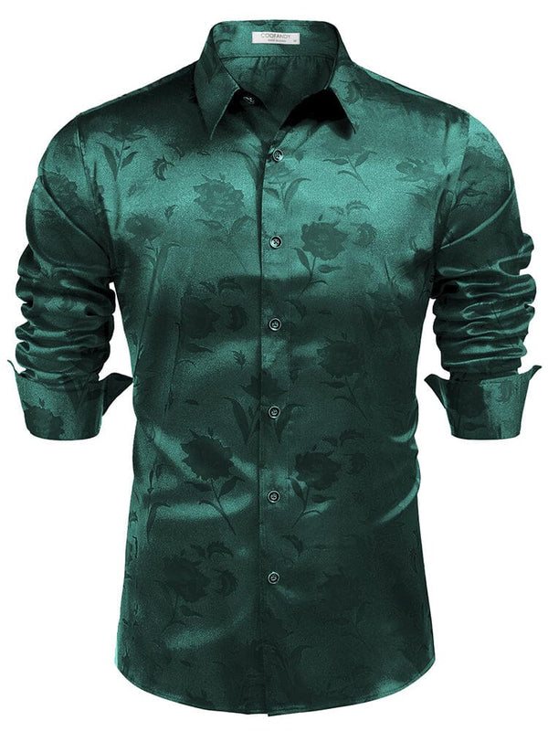 Modern Silk Stain Dress Shirts (US Only) Shirts & Polos coofandy Green Rose Jacquard S 