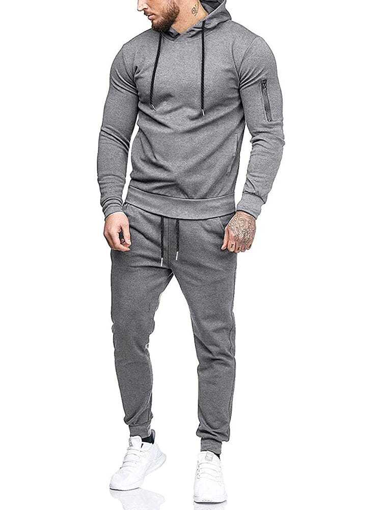 Casual 2-Piece Hooded Running Sport Suit Sets (US Only) Sports Set COOFANDY Store Light Grey S 