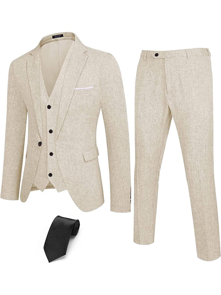 4-Piece One Button Blazer Suit Sets (US Only) Suit Set COOFANDY Store Light Khaki S 