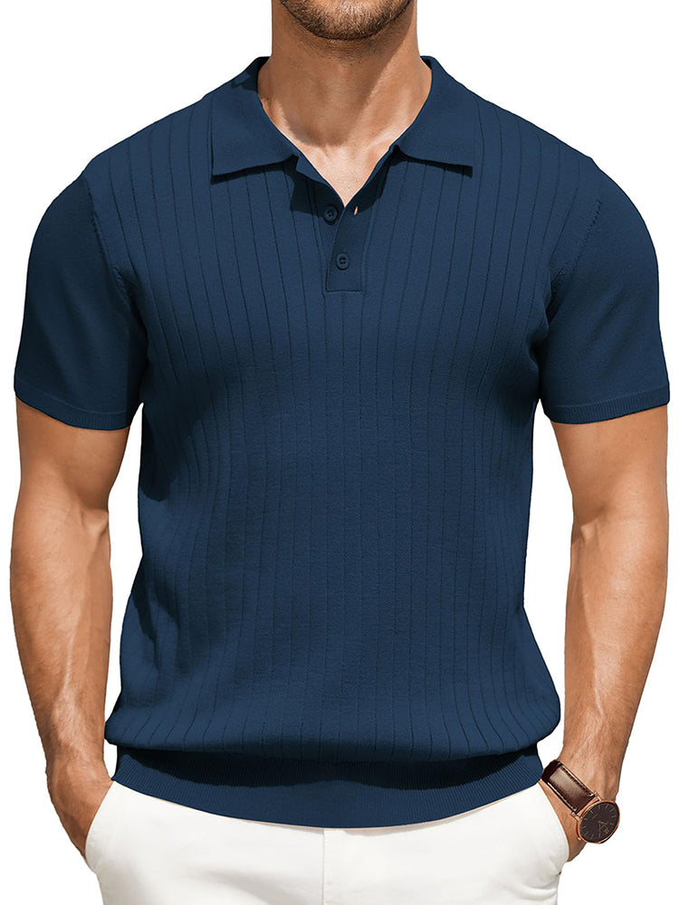 Casual Ribbed Knitted Polo Shirt (US Only)