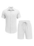 Casual Textured Shirt Shorts Vacation Set (US Only)