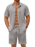 Casual Textured Shirt Shorts Vacation Set (US Only)