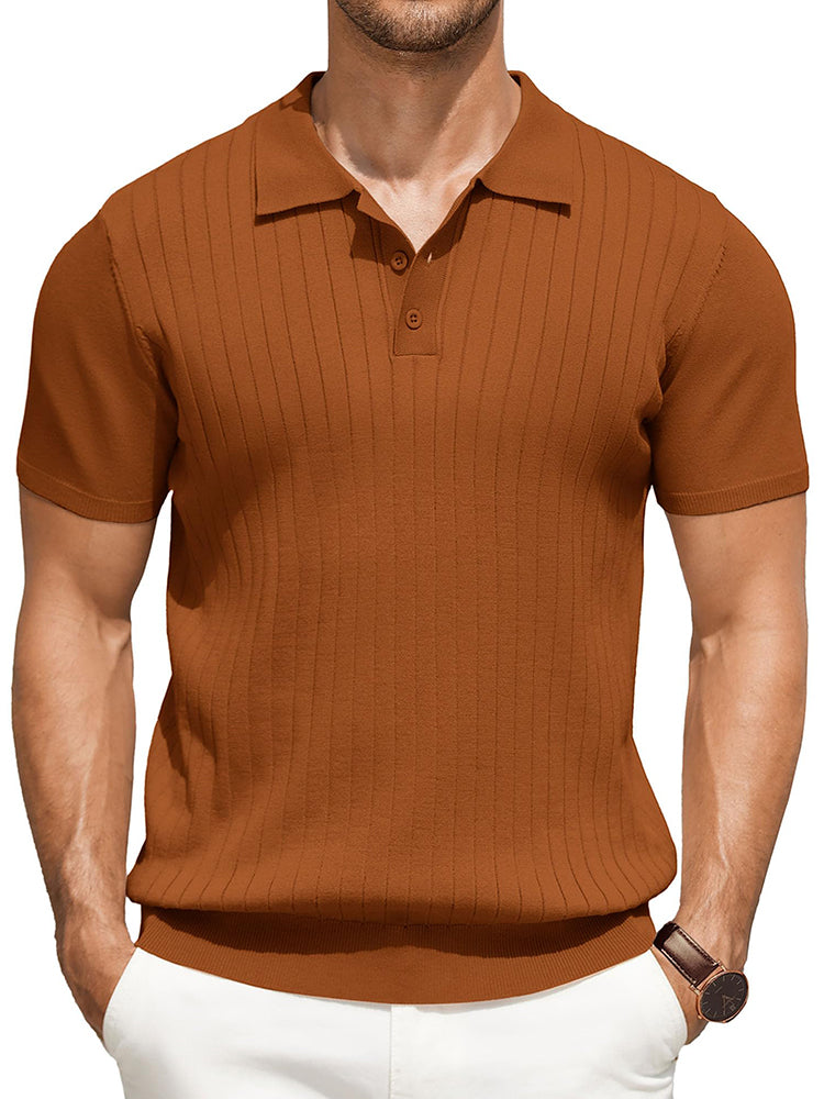 Casual Ribbed Knitted Polo Shirt (US Only)