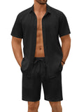 Casual Textured Shirt Shorts Vacation Set (US Only)