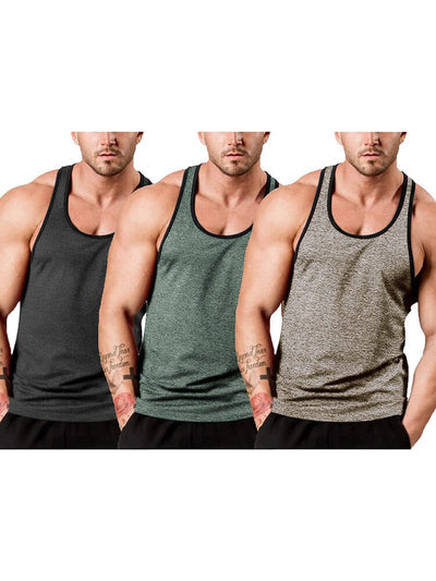 Men's 3-Pack Fitness Vest coofandy Khaki/Army Green/Black S 