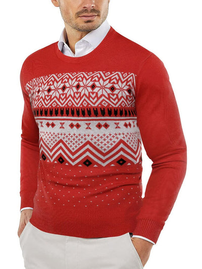 Trendy Crew Neck Pullover Knitted Sweater (US Only) Sweaters COOFANDY Store Christmas Red/White XS 