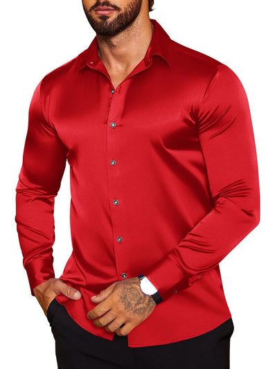 Modern Silk Stain Dress Shirts (US Only) Shirts & Polos coofandy Red S 