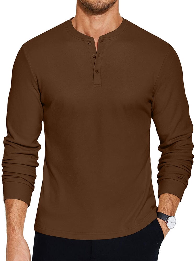 Urban Classic Simple Henley Shirt (US Only) T-Shirt coofandy Brown S 