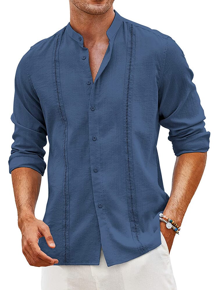 Embroidered Guayabera Linen Shirt (US Only) Shirts COOFANDY Store Denim Blue S 