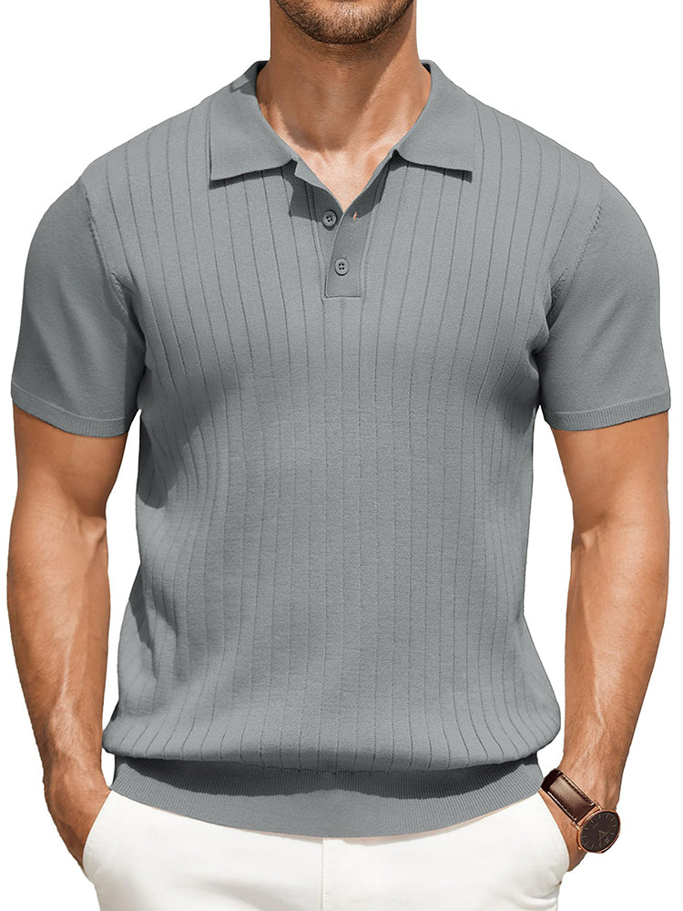 Casual Ribbed Knitted Polo Shirt (US Only)