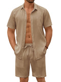 Casual Textured Shirt Shorts Vacation Set (US Only)