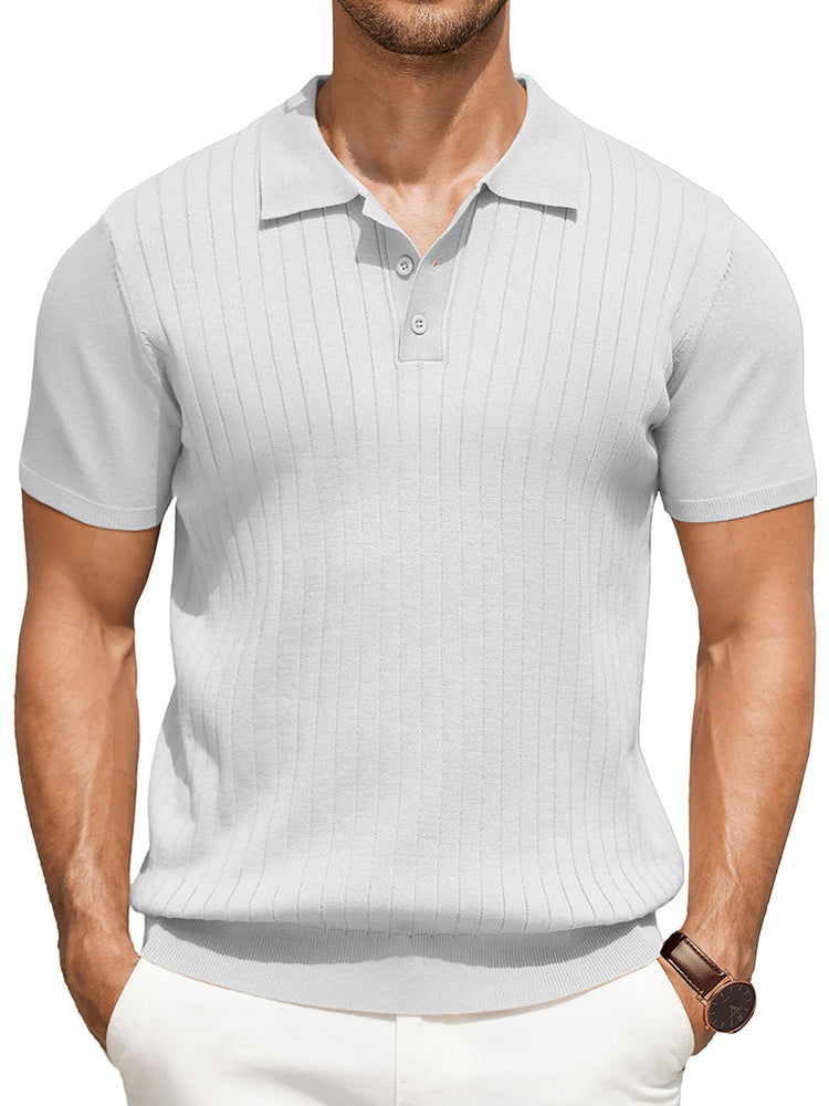 Casual Ribbed Knitted Polo Shirt (US Only)