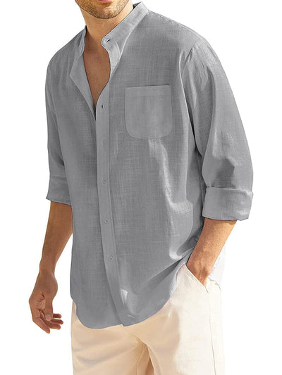 Cotton Linen Beach Button Down Shirt with Pocket (US Only) Shirts COOFANDY Store Light Grey S 