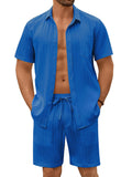 Casual Textured Shirt Shorts Vacation Set (US Only)